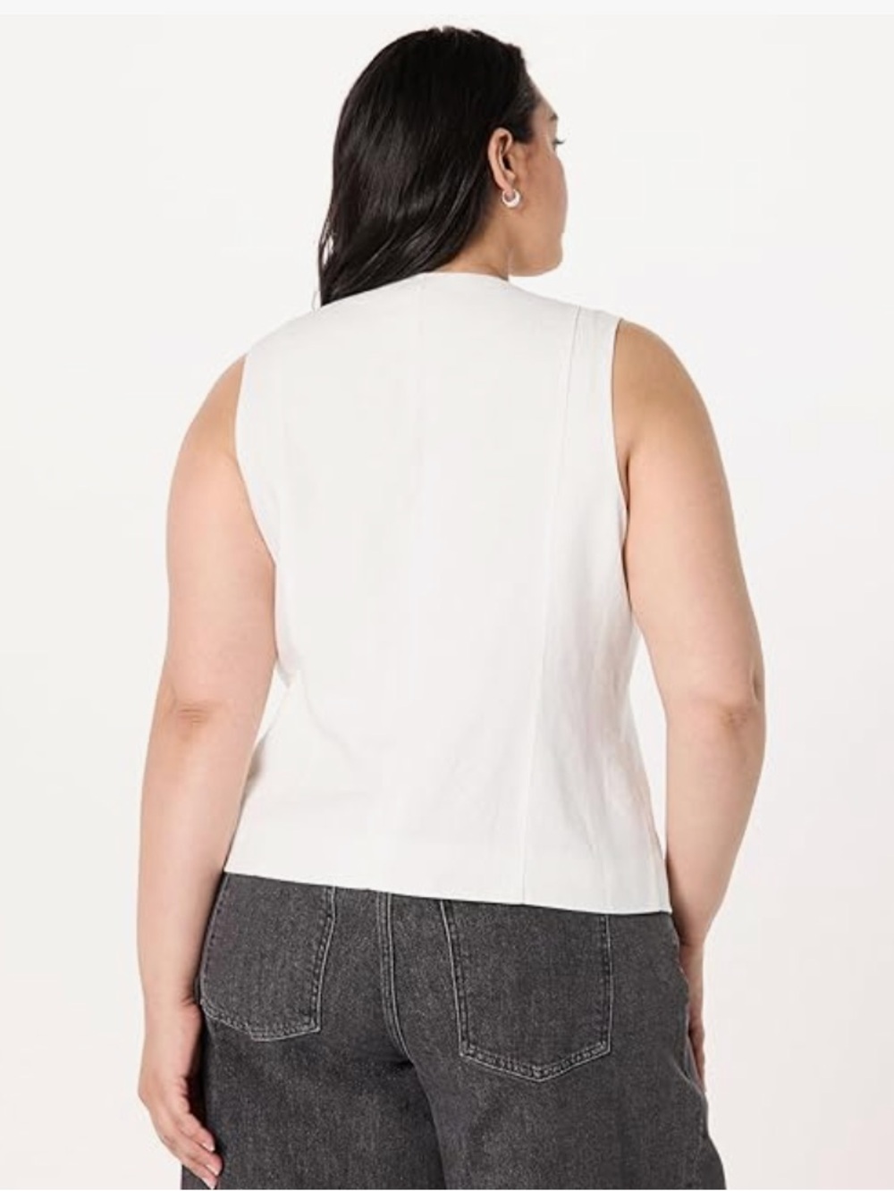 Sleeveless V-Neck Button Front Top - Cream - Picture 2 of 7